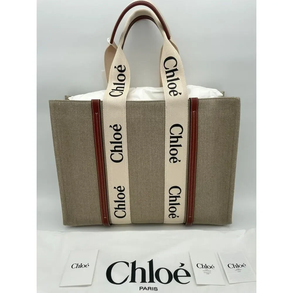 $1650 NEW CHLOE LARGE WOODY CANVAS TOTE SHOULDER BAG NWT AUTHENTIC - Picture 7 of 14
